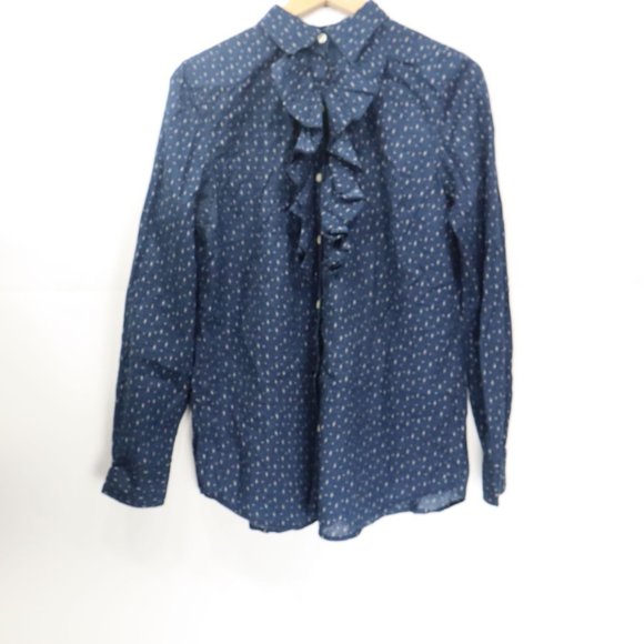 Ralpf Lauren Tops - LRL Lauren Woman demin shirt Front ruffles Long Sleeve Button Blue Size M